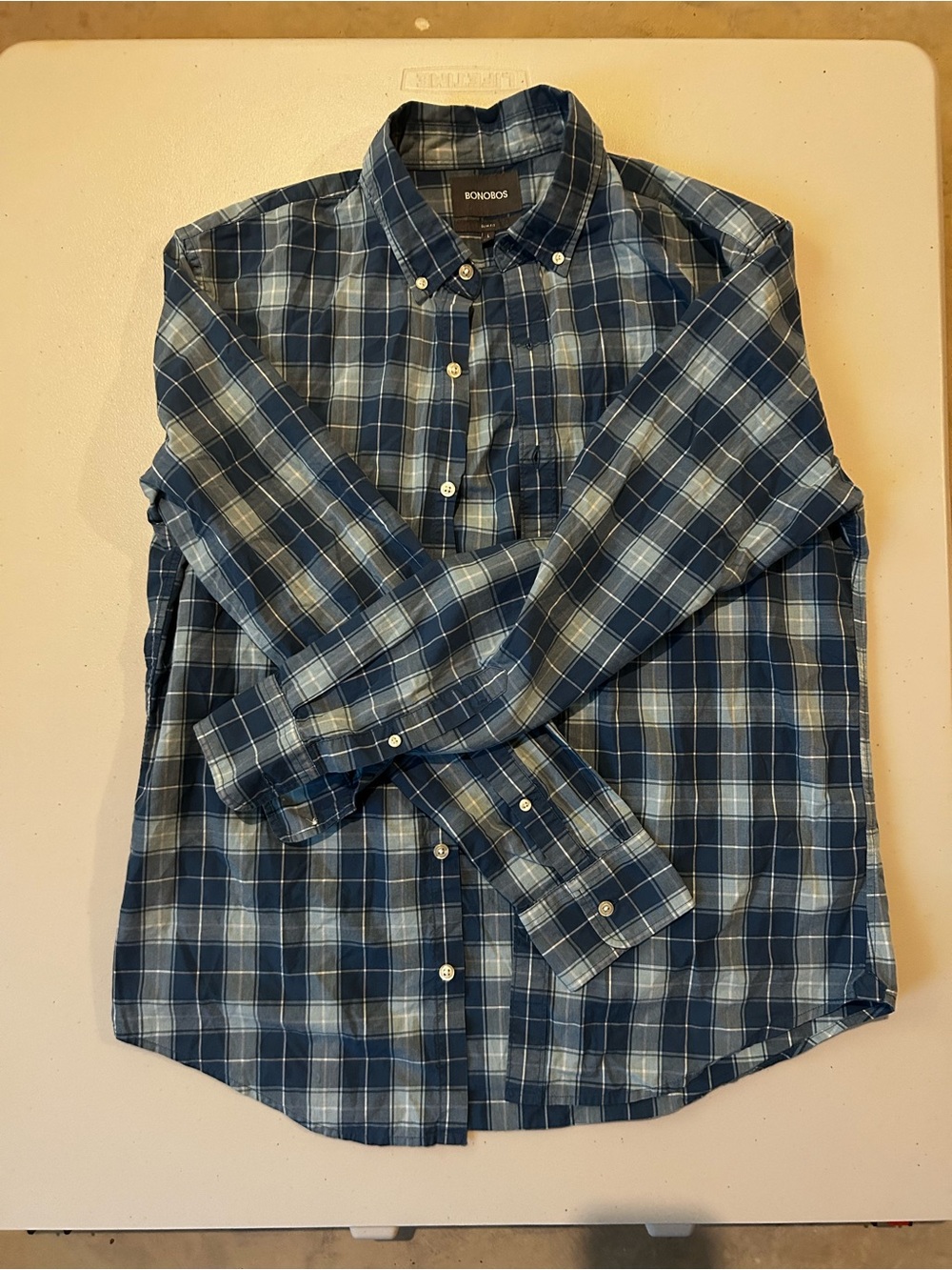 Bonobos Navy and Light Blue Plaid Button-Down Shirt